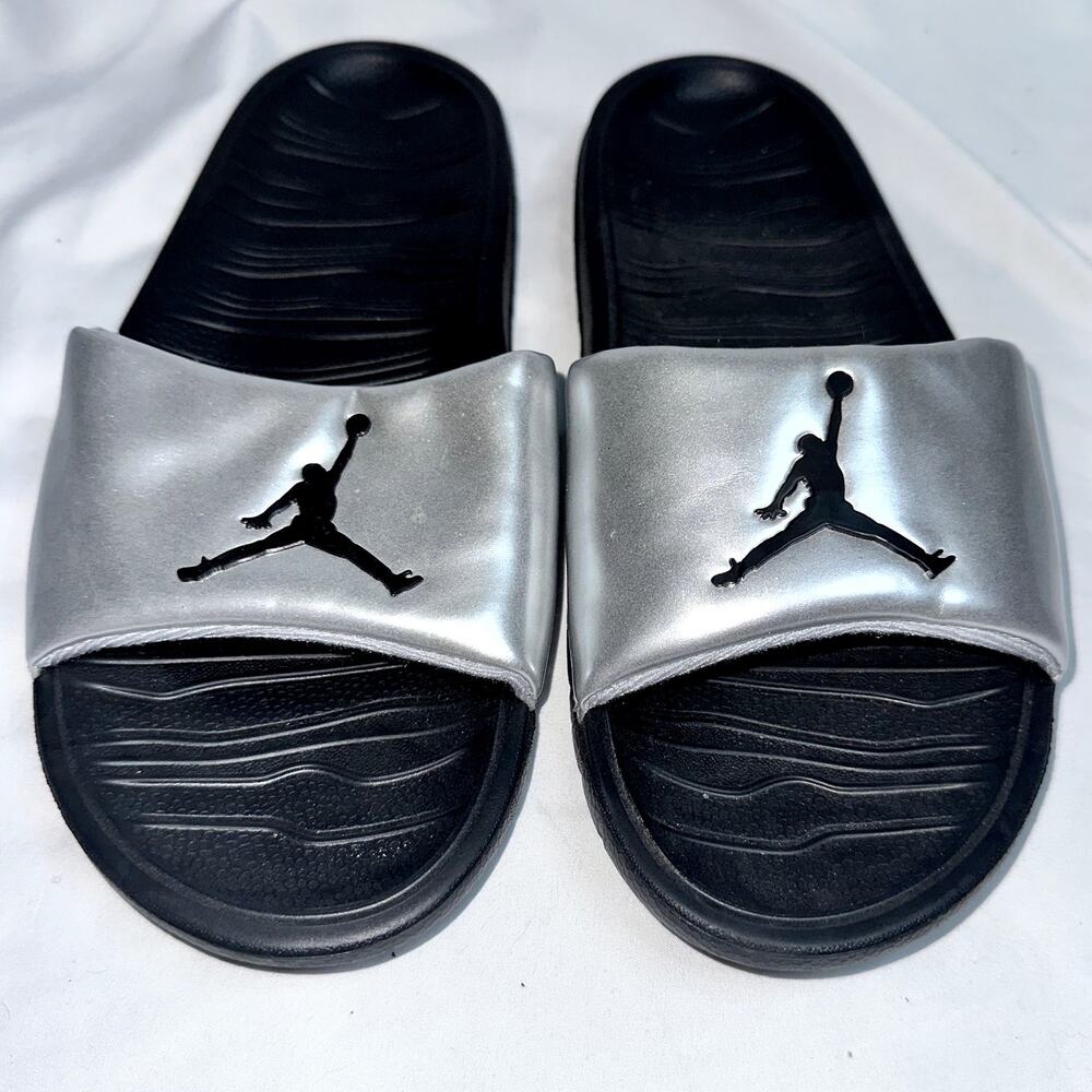 Nike Air Jordan Break Slides Silver Black Size 7Y Sandals NEW